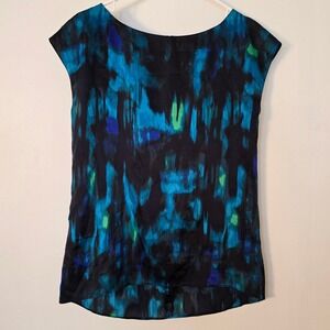 Tahari Blouse Sleeveless Womens Small Blue Black Green